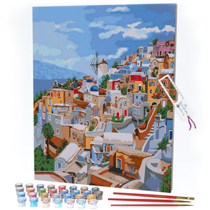 Opalberry Paint by Numbers for Adults - Number Painting Kit with Framed Canvas - DIY Painting by Numbers - 16x20in Acrylic DIY Oil Painting: Nataliia Zhekova's Santorini