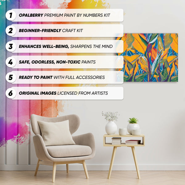 Opalberry Paint by Numbers for Adults - Number Painting Kit with Framed Canvas - DIY Painting by Numbers - 16x20in Acrylic DIY Oil Painting: Natalia Chaika's Tropical Leaves