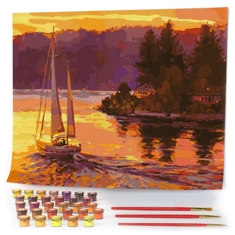 Paint by Numbers 16x20" Wrinkle-Free Rolled Canvas for Adults - Sailing on the Sound