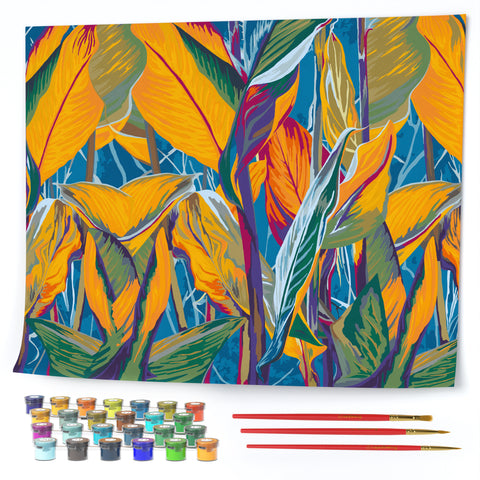Opalberry Paint by Numbers for Adults - Number Painting Kit with Rolled Canvas - DIY Painting by Numbers - 16x20in Acrylic DIY Oil Painting: Natalia Chaika's Tropical Leaves