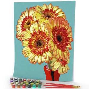 Paint by Numbers 16x20" Wrinkle-Free Rolled Canvas for Adults - Yellow Gerbera Blooms in Teal