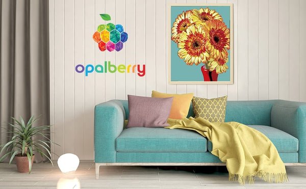 Paint by Numbers 16x20" Wrinkle-Free Rolled Canvas for Adults - Yellow Gerbera Blooms in Teal