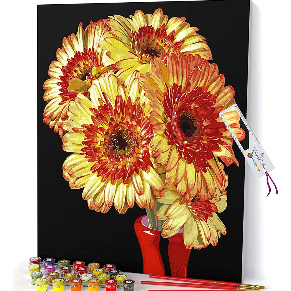 Paint by Numbers 16x20" Framed Canvas for Adults - Yellow Gerbera Blooms